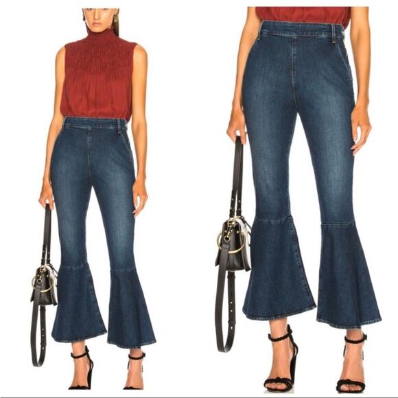 Frame Denim Flounce Flare Jean Crop High Rise Size 24 Copeland Blue Medium Wash - Picture 2 of 16